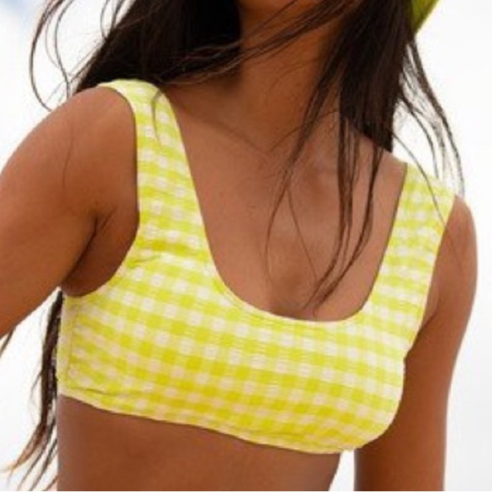 Roxy Medium Top Bikini Beautiful Sun Bralette yellow checkered pull on NWT